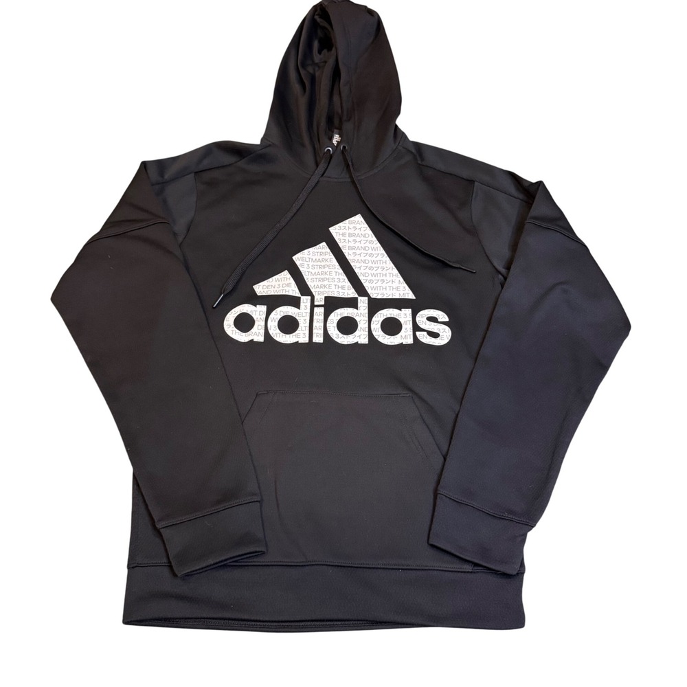 Adidas Women Black White Logo Graphic Hoodie Sweatshirt